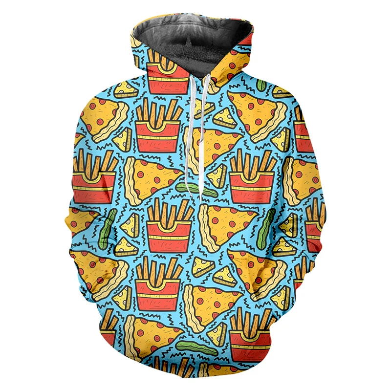 

IFPD Hip Hop Hoodie 3D Print French Fries Pizza Hoodie Sweatshirts Men Long Sleeve Food Graffiti Oversized Pullover Streetwear