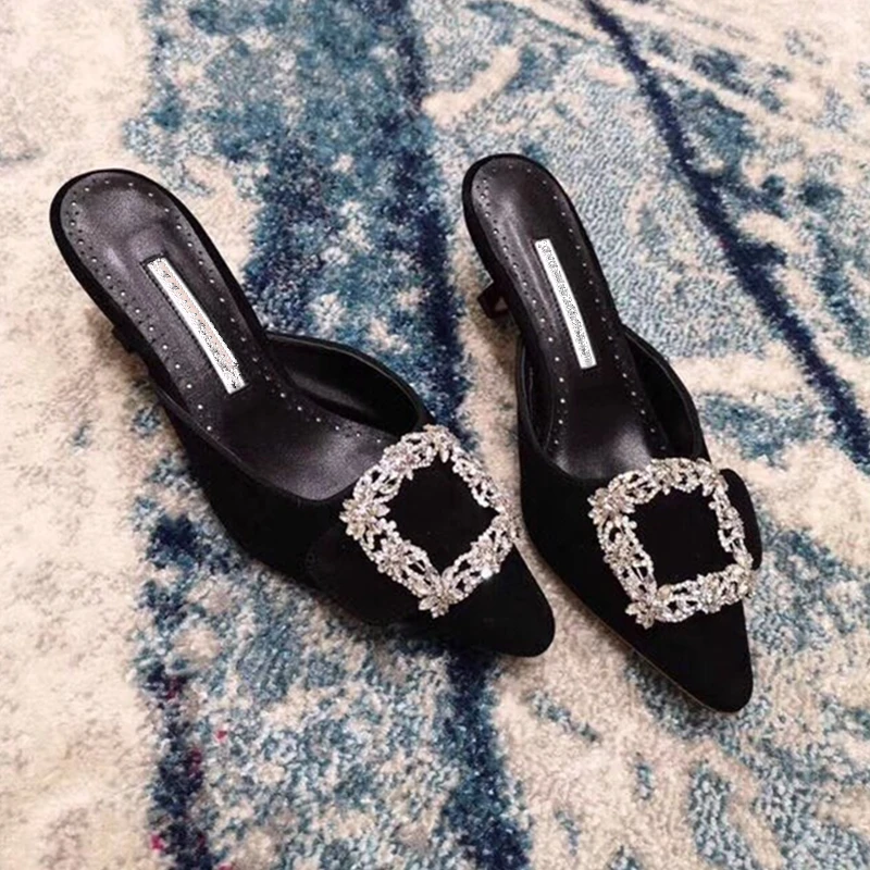 Туфли женские на высоком каблуке квадратный носок кристаллы модные кожаные
