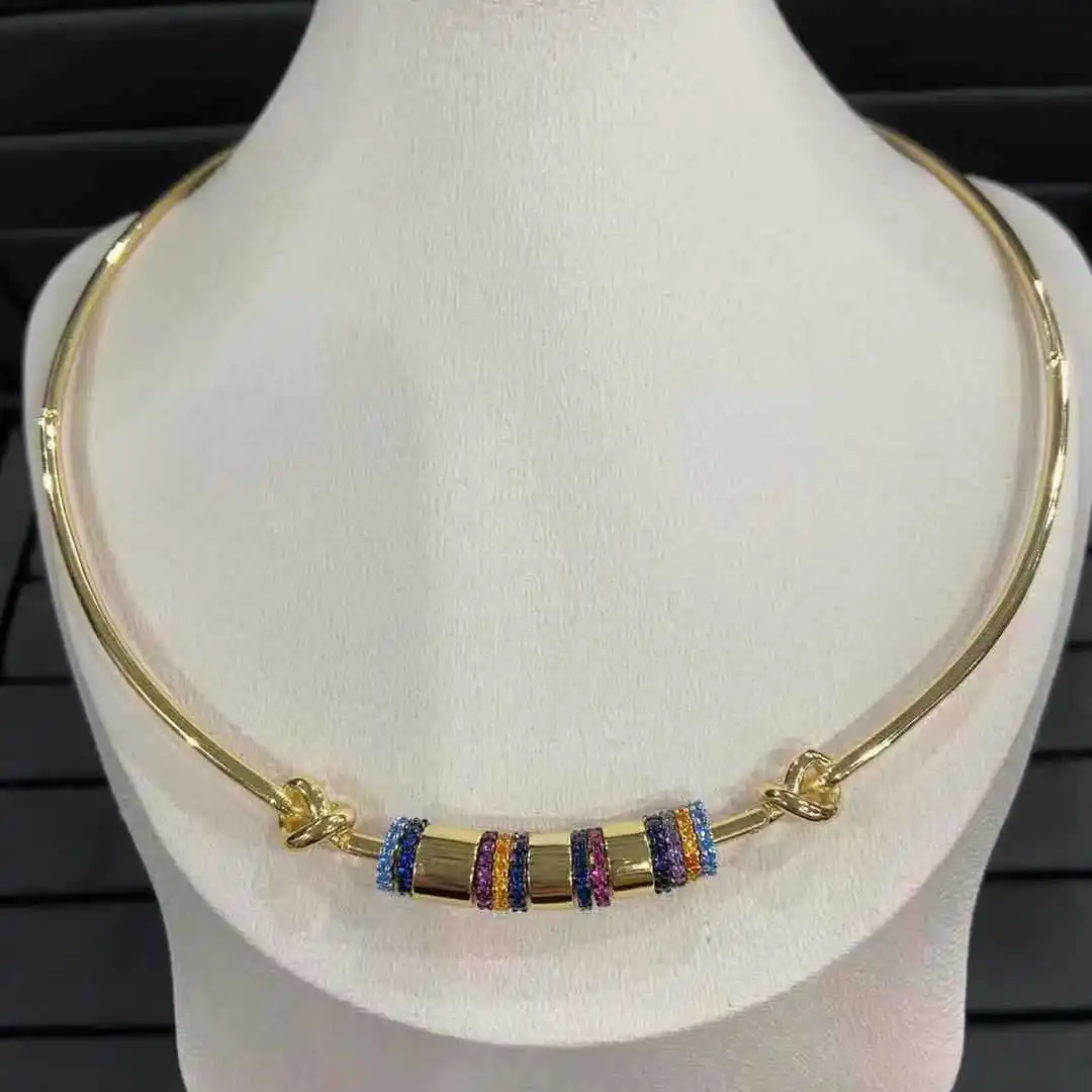 

S925 sterling silver new arrival in February rainbow collar women's color diamond gold smart ring collarbone chain jewelry