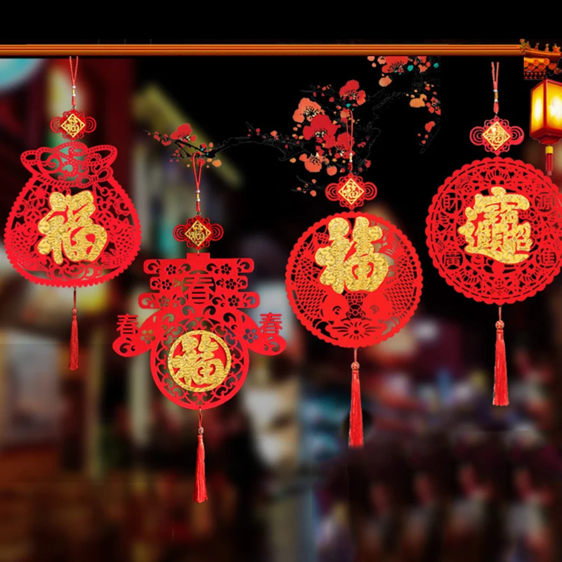 

Red Blessing Character Ornaments Red Festive Chinese New Year Decor Blessing Good Luck Hanging Pendant Home Decoration Supply