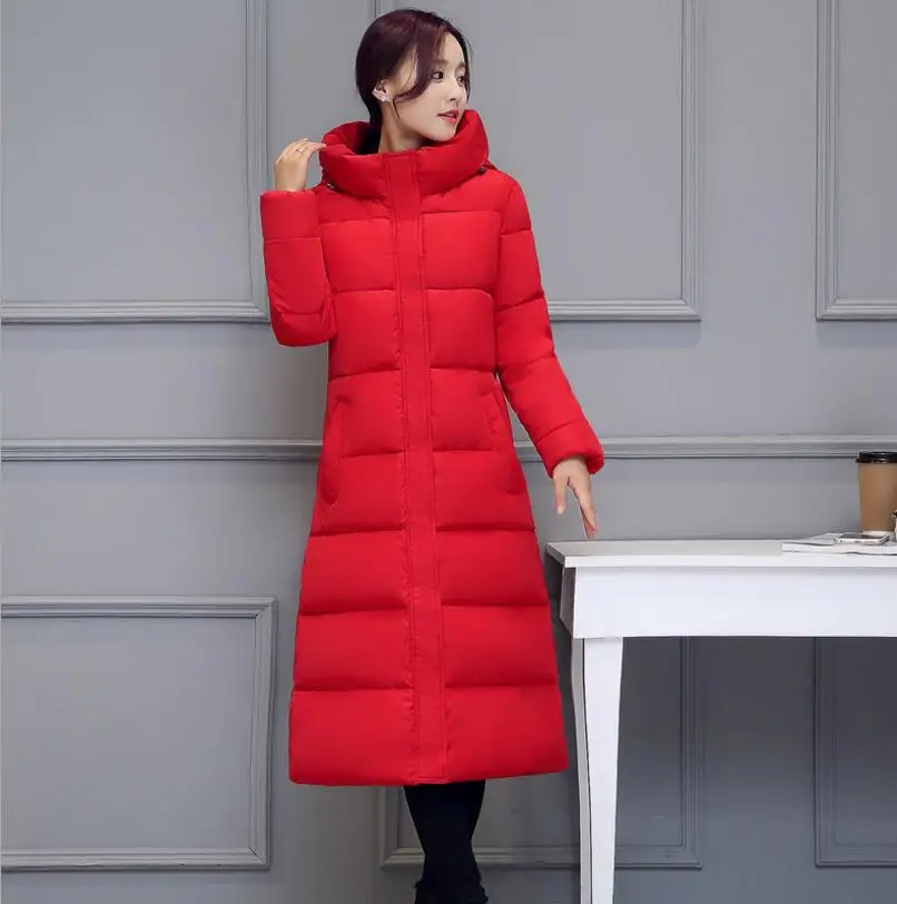 

Long cotton coat hooded zipper large size slim thick down cotton warm windproof women's outerwear sustans