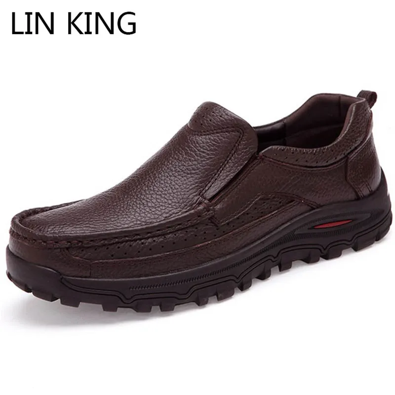 

LIN KING New Genuine Leather Loafers Men Moccasin Sneakers Flat Top Quality Causal Men Shoes Male Footwear Boat Shoes Size 38-48