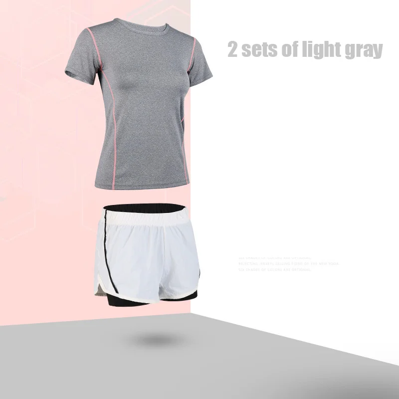 2 sets of light gray 5 шт. Набор для йоги для женщин одежда Бюстгальтер Спортивный Бег Фитнес Женская футболка одежда для фитнеса тренировочный спортивный костюм набор - Цвет: 2 sets of light gray