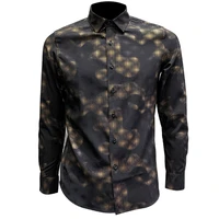 2021 spring autumn high quality european size mens bronzed print single breasted slim hip hop long sleeve shirts for men
