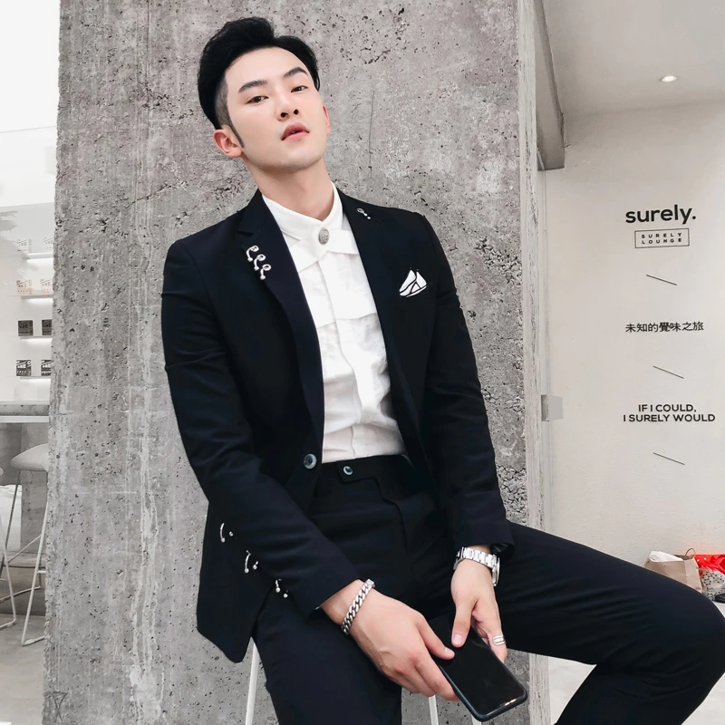 Роскошный мужской костюм классический черный комплект из 2 предметов стильный