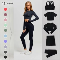 2pcsset vital women sport suit yoga set gym workout clothes long sleeve fitness crop top high waist energy seamless leggings