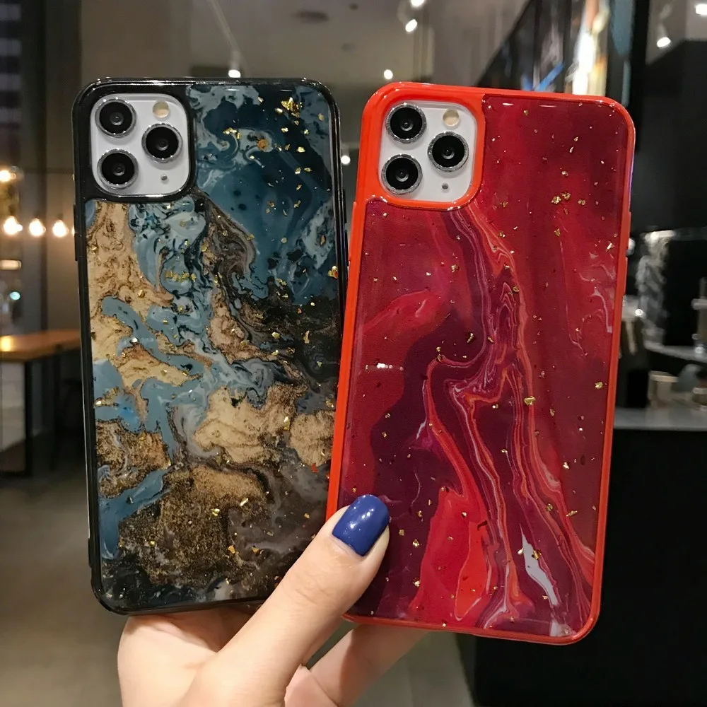 

TPU marble pattern glitter soft phone case for iPhone SE2020 11 128gb Pro X XS Max XR 7 8 Plus non-slip anti-drop back cover