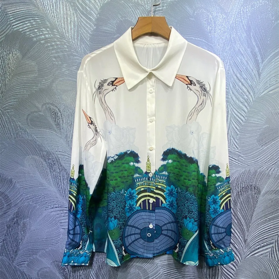 

Женская шелковая рубашка с принтом, элегантная рубашка в офисном стиле с длинным рукавом, B260, весна 2021