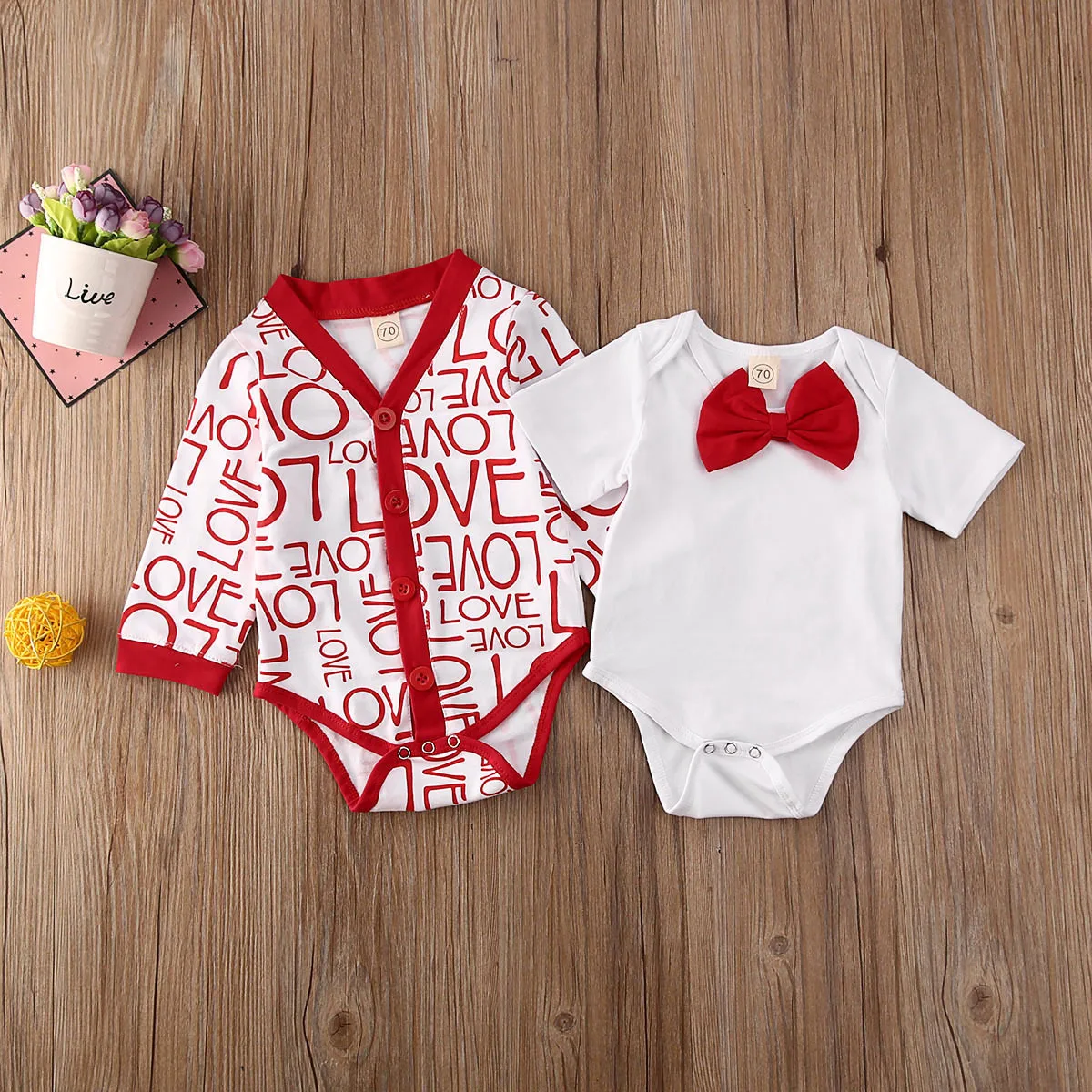 2020 Baby Clothing New Product Red LOVE Letter Print Long Sleeve Harisuit Valentine's Day Bodysuit Newborn Kids Boy Gentleman Cl |