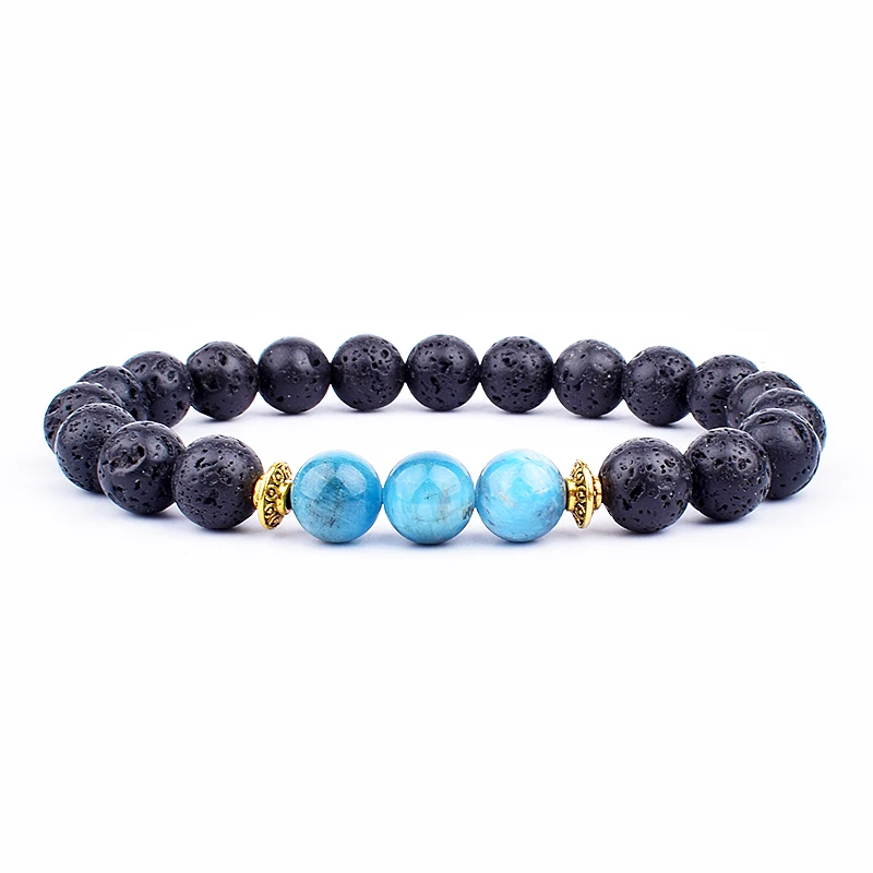 

Fashion Lava Blue Apatite Bracelets Men Energy Nature Stone Beads Chakra Bracelets for Women Yoga Oil Diffuser Jewelry Pulsera