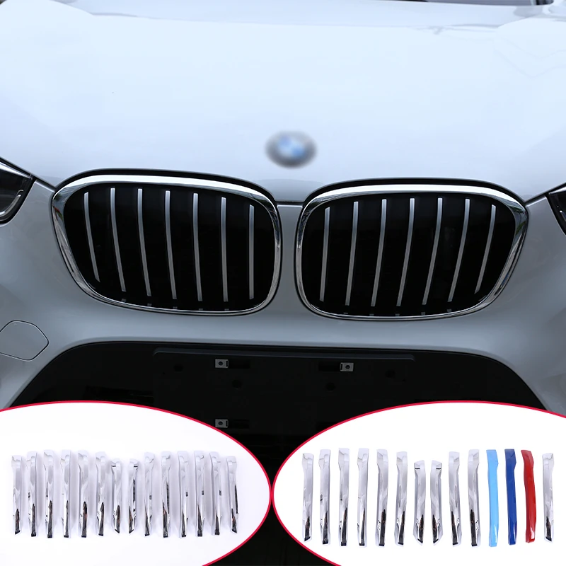 For BMW X1 F48 20i 25i 25le 2016-2019 Car Front Grill Decoration Strips Cover Trim ABS Automotive grid protection accessories