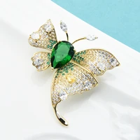 wulibaby green crystal butterfly brooches for women designer cubic zirconia beauty insects party office brooch pin gifts