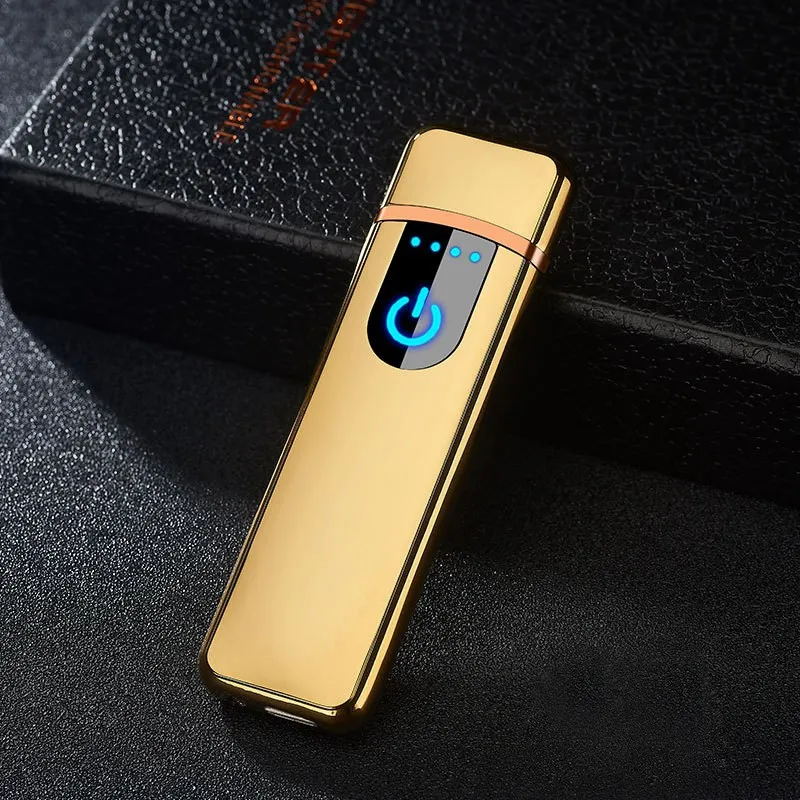 Gold Зажигалки для сигарет USB заряжаемая электронная ветрозащитная гладкая металлическая зажигалка для курения мужские и женские аксессуары дропшиппинг - Цвет: Gold