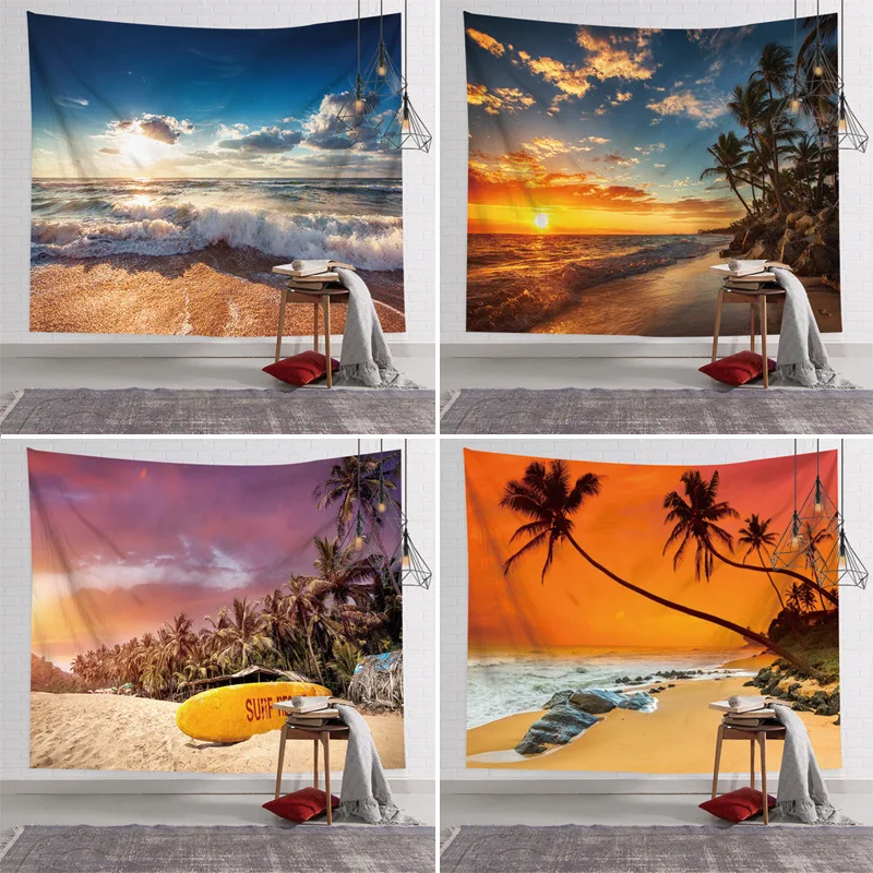 

Beach Coconut Tree Seaside Landscape Tapestry Hanging Cloth Background Fabric Living Room Tablecloth Decorative Cloth Outdoor