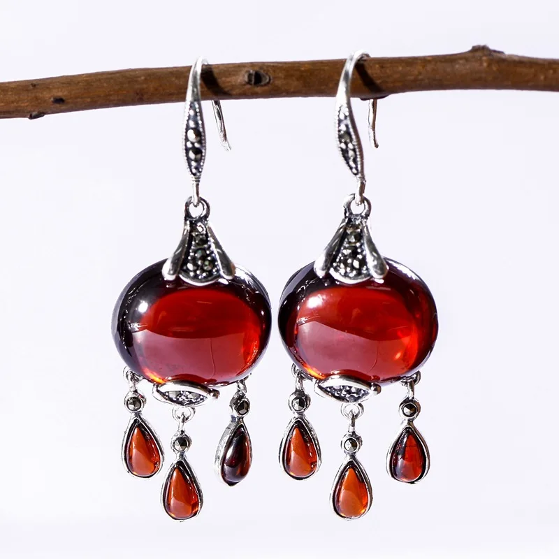 Женские серьги подвески из стерлингового серебра 925 пробы с цветными гранатами