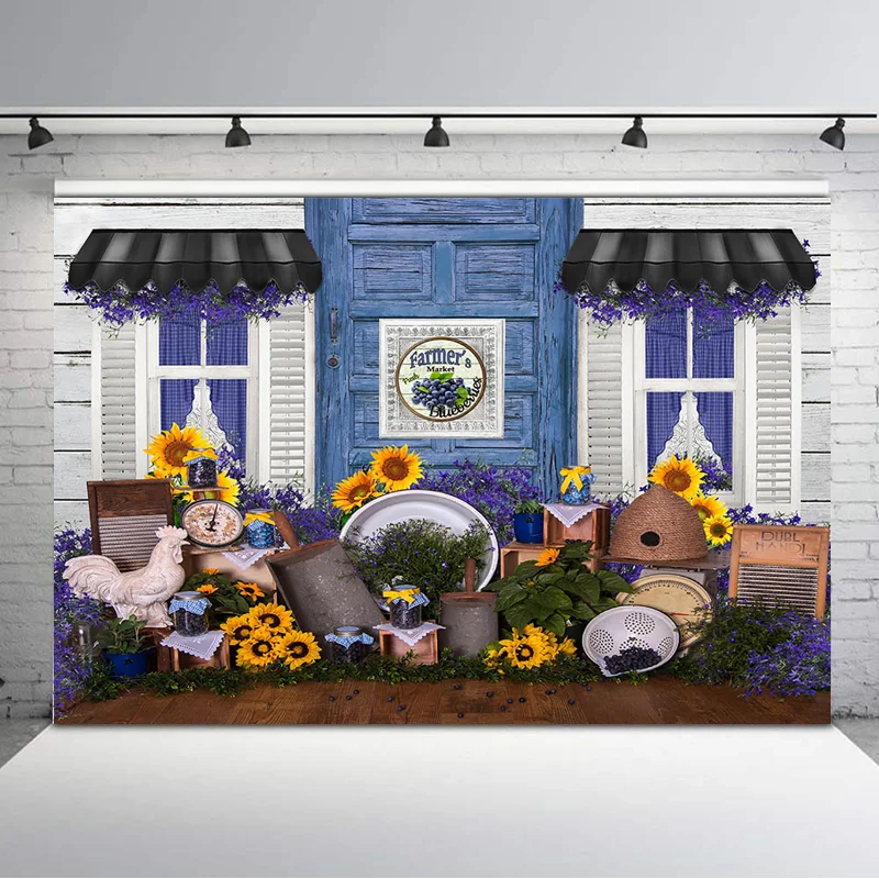 Фермерский рынок фон Подсолнух синий магазин детские фоны для фотостудии