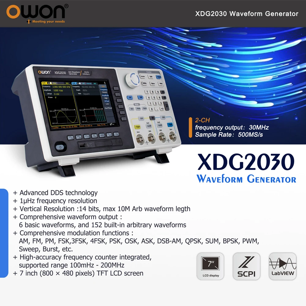 Генератор произвольных сигналов OWON XDG2030 14 бит вертикальное разрешение 2 канала 30