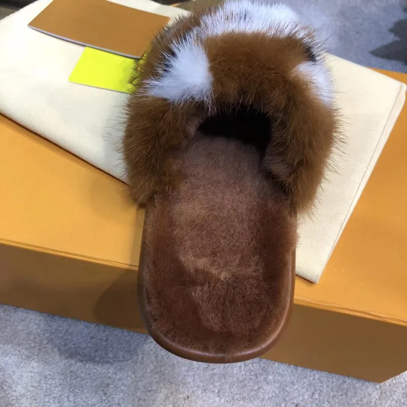 

2020 Luxury Ladies Slippers Full Mink Fur Home Hotel Slippers Fur Slippers Platform Designer Shoes Woman