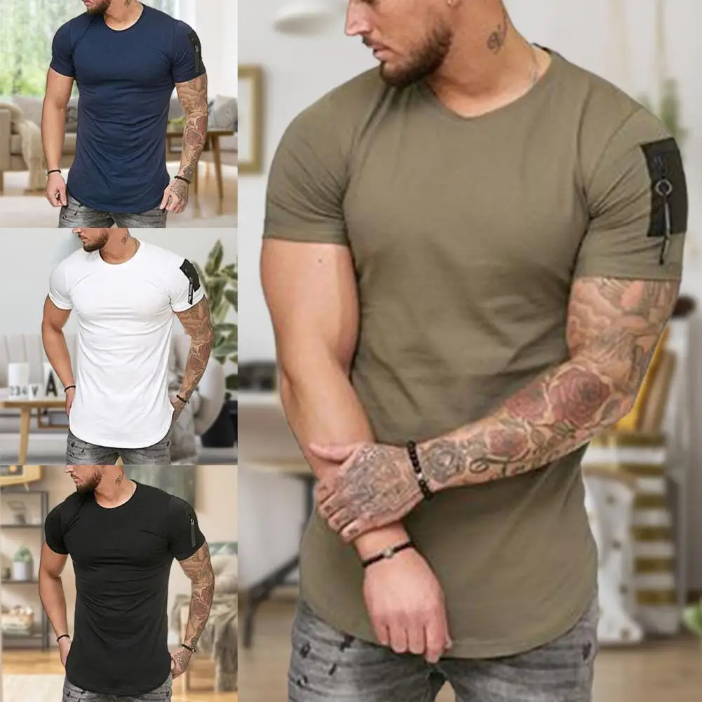 

Men Tops Short Sleeve Breathable Cotton Blend Crew-Neck Top for Daily Life