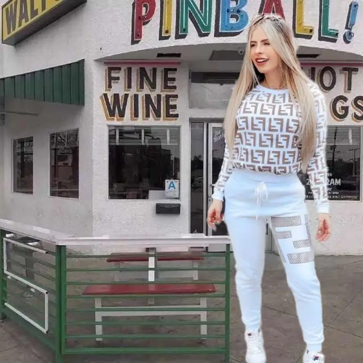 

2021 new hot spring autumn women's printed sweater set