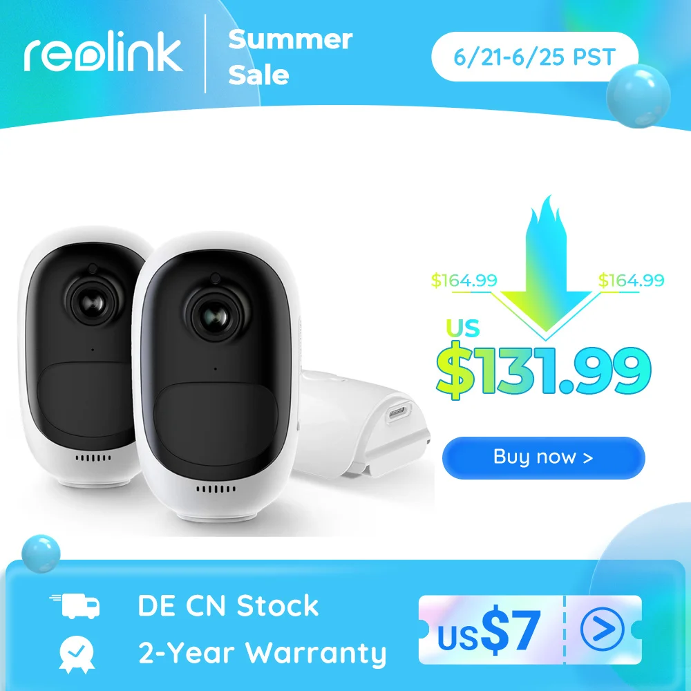 [2 Упак.] Reolink Argus Pro 100% безпроводная батарея ip камера 1080P наружная WiFi Всепогодная