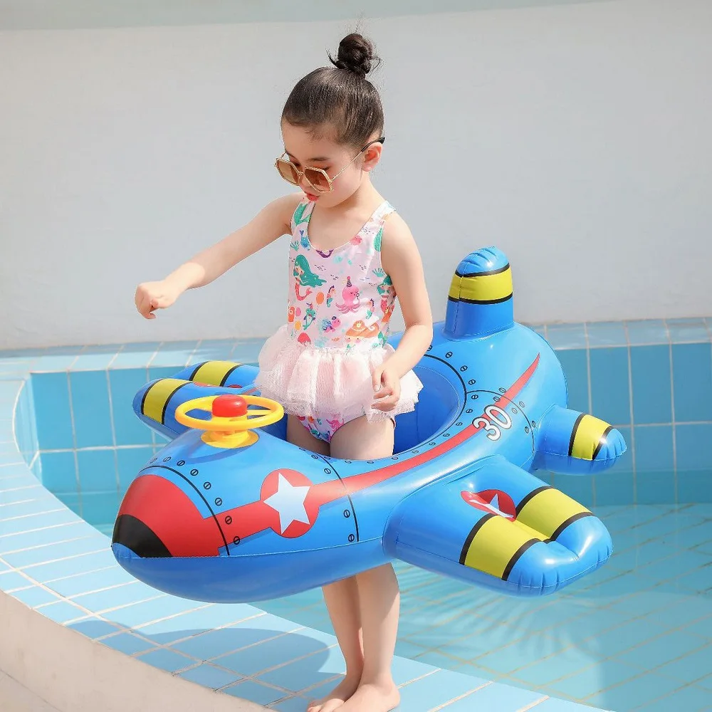Rooxin Airplane Infant Float Pool Swimming Ring Inflatable Circle Baby Seat with Steering Wheel Summer Beach Party Toys | Спорт и