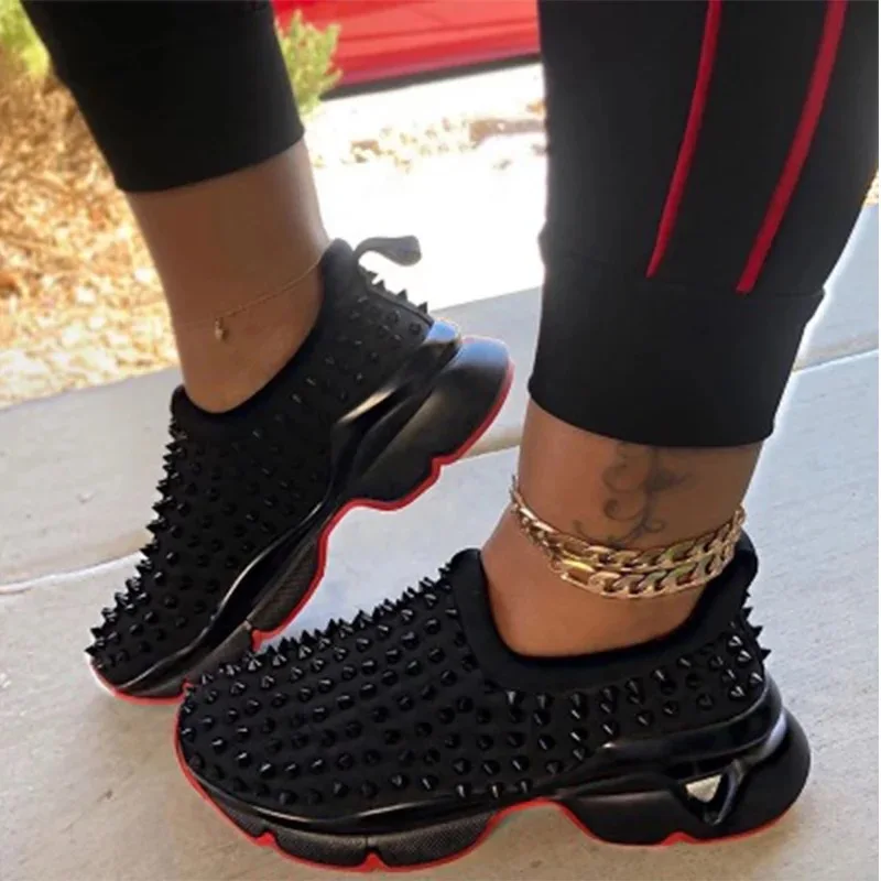 

2020 Sneakers Women Vulcanized Woman Rivet Shoes Female Platform Wedges Women's Leopard Casual Ladies Slip On Footwear Plus Siz