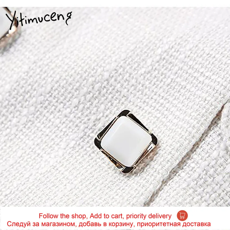 

Yitimuceng Sashes Dresses Women Mini A-Line Solid White Spring 2021 Double Breasted Long Sleeve High Waist Office Lady Fashion