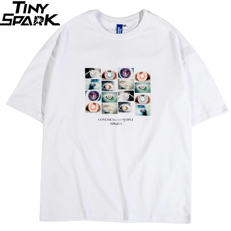 Футболка с короткими рукавами белая хлопковая принтом глаз Харадзюку для улицы