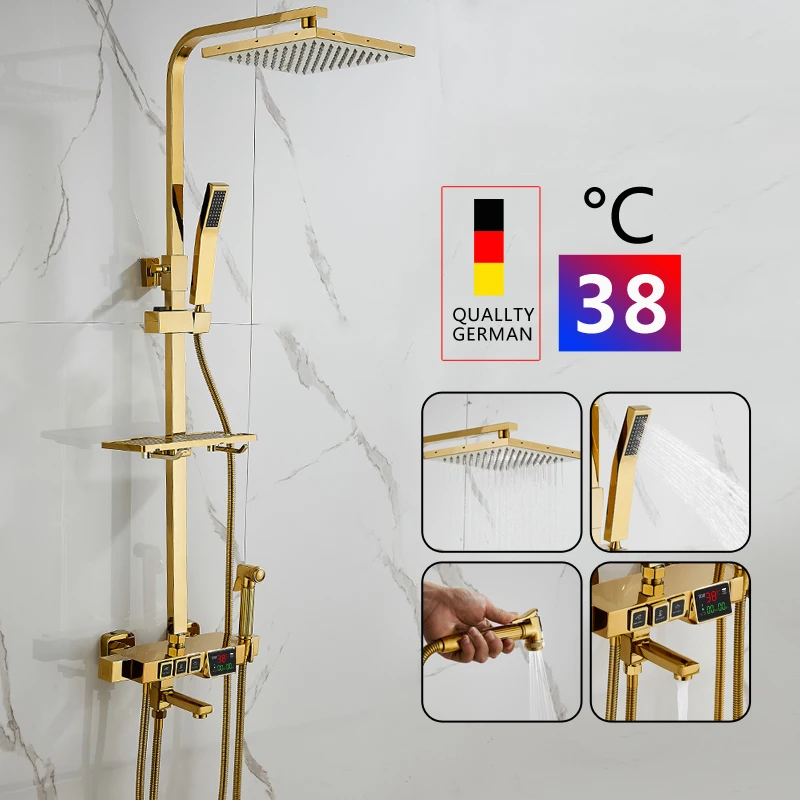 Золотая Душевая система для ванны набор цифровых смесителей от дождя смеситель