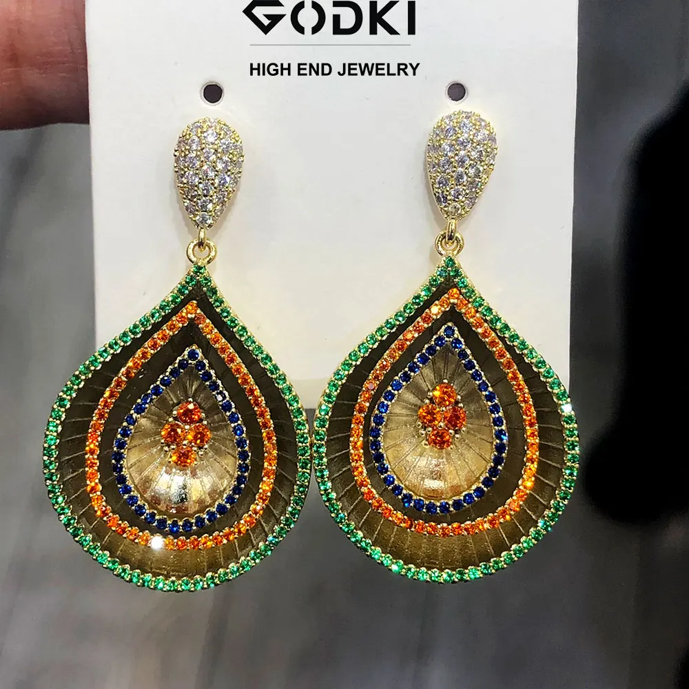 GODKI, высокое ювелирное изделие, Разноцветные серьги для женщин, богемные геометрические серьги-капли, Brincos, женские, сделай сам, модные ювелирные изделия