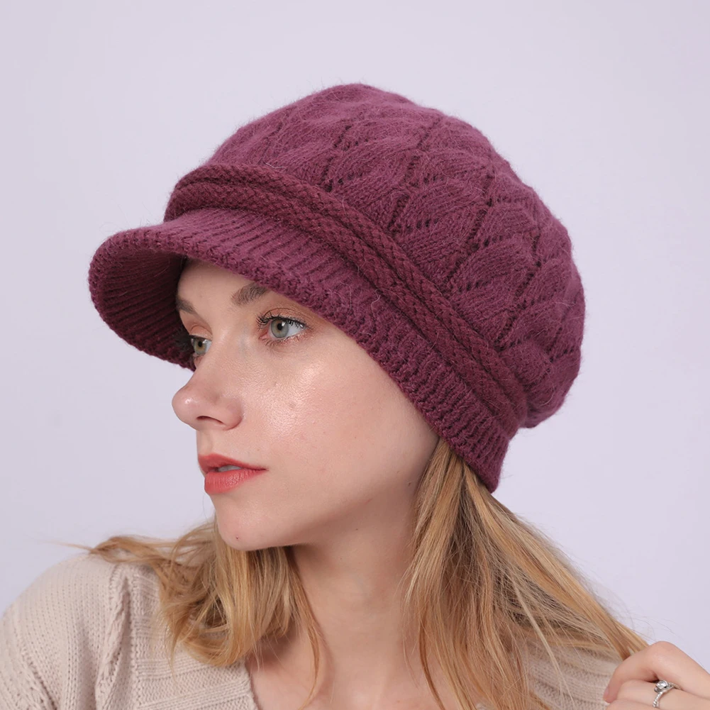 Женская зимняя эластичная вязанная кепка Newsboy Одноцветный плотный теплый берет с