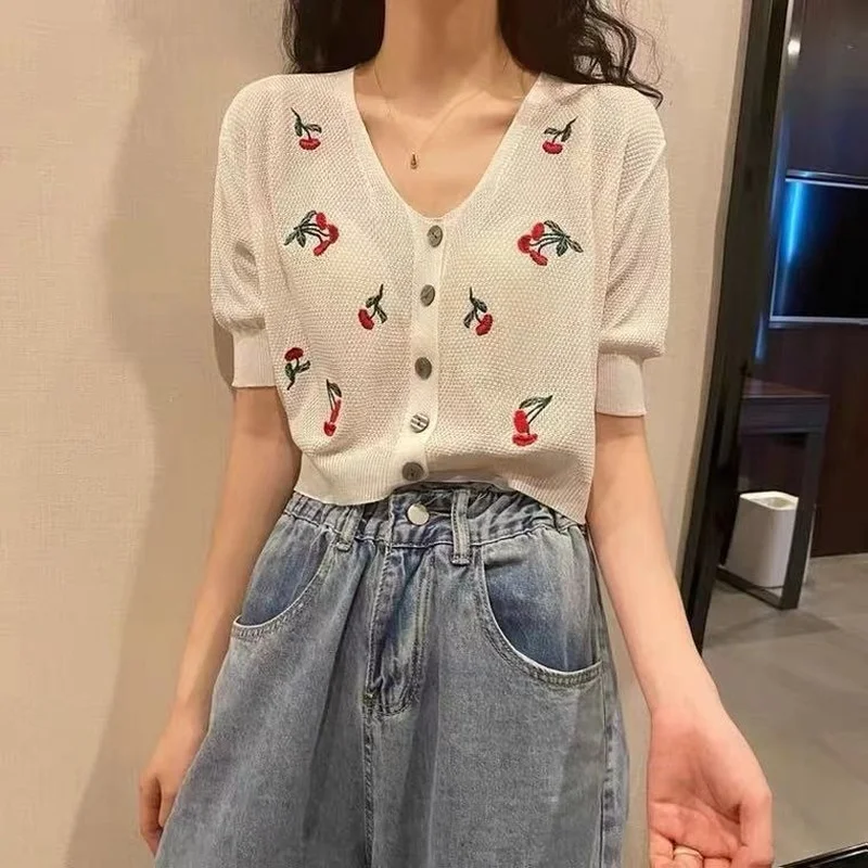 

Женский эластичный Топ с коротким рукавом, летняя женская рубашка-поло 2021, вязаные футболки карамельных цветов, простая винтажная одежда на...