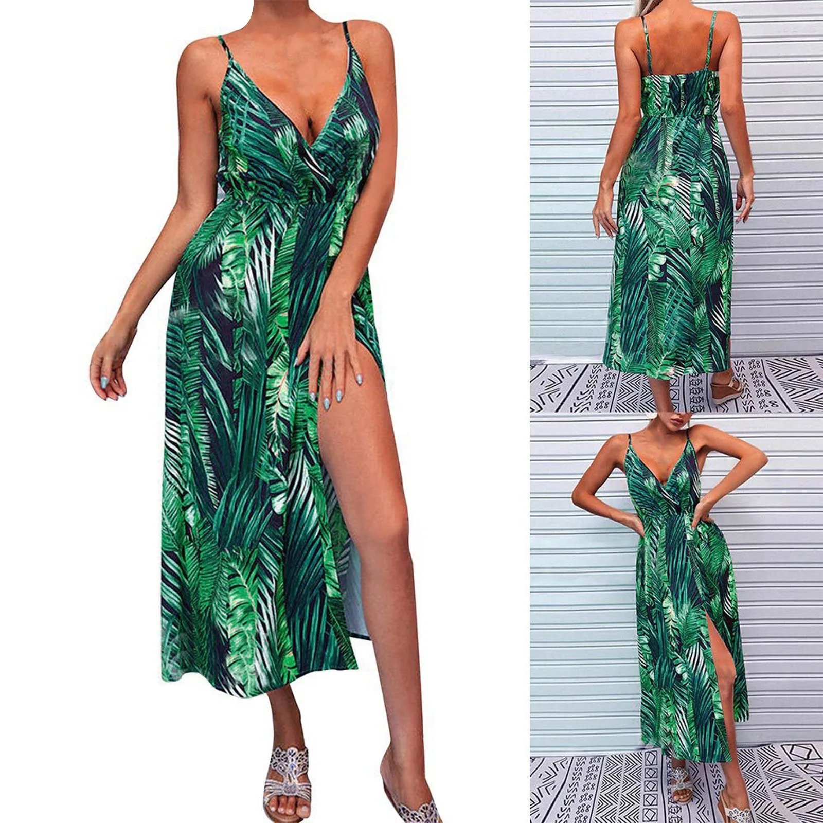 Женское платье макси с коротким рукавом разрезом и цветочным принтом|Женские