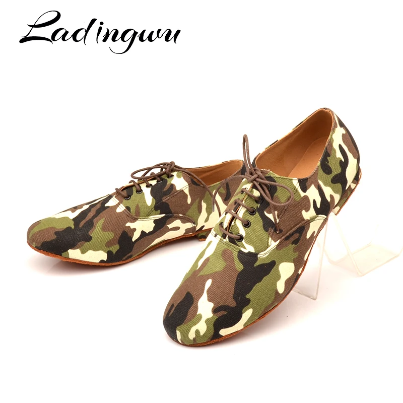ladingwu new hot brand modern mens boys ballroom tango latin dance shoes camouflage pattern canvas man dance shoes man heel 1 free global shipping