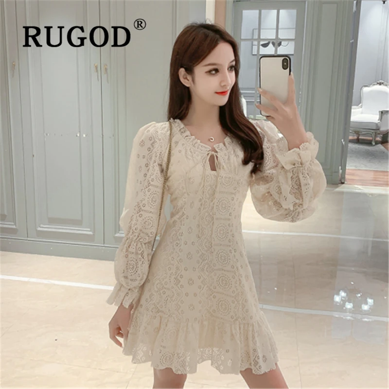 RUGOD элегантное женское платье с рукавами фонариками 2020 корейские шикарные