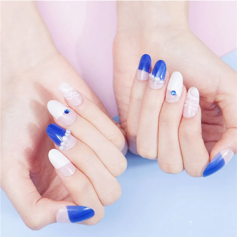 style5 Простой дизайн Однотонная одежда поддельные ногтей длинные Размеры круглый головной гвоздь Нейл Арта, набор с клеем женские пикантные цвет красного вина Цвет накладные ногти 24 шт./компл - Цвет: style5
