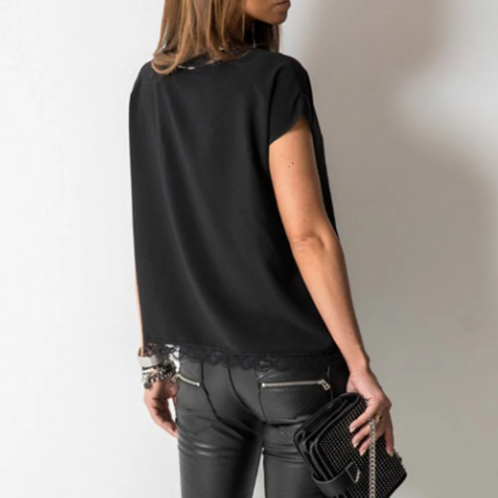 Размера плюс женская футболка сексуальная однотонная кружевная Лоскутная