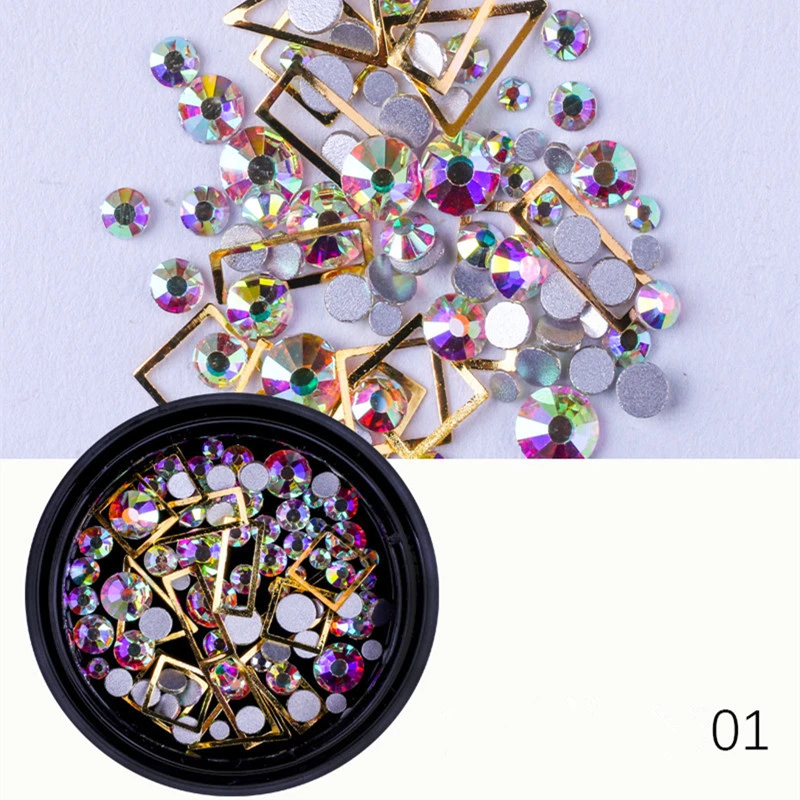 

1 Box Nail Rhinestone Mixed Gold Crystal Diamond Acrylic Nail Studs Accessories For Nails 3D Decoration Gems