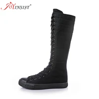 2022 new spring autumn women shoes canvas casual high top shoes long boots lace up zipper comfortable flat boots sneakers