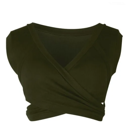 Женский Повседневный укороченный топ без рукавов с V образным вырезом запахом