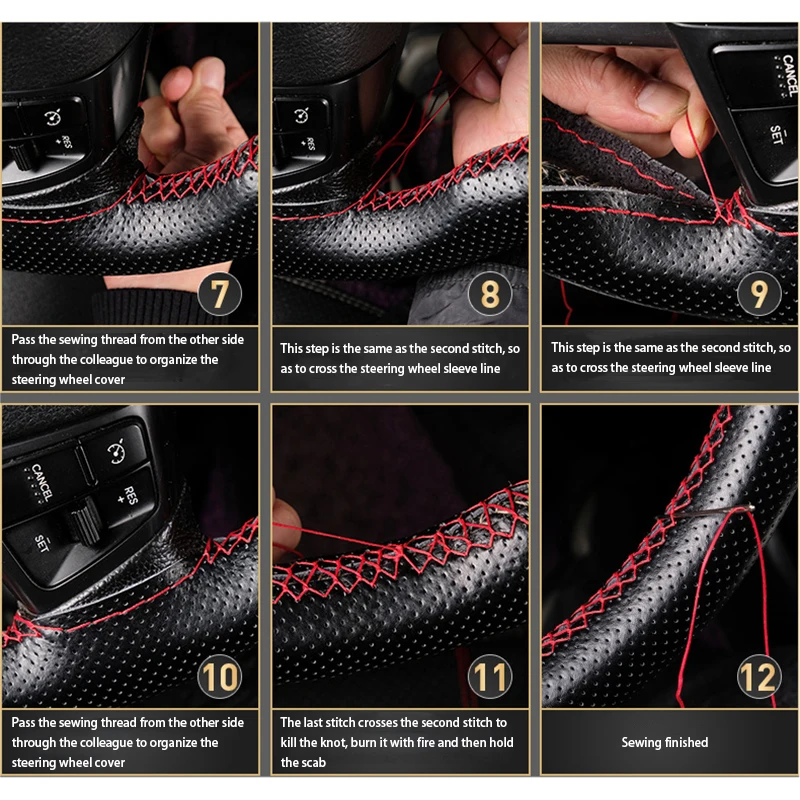 Оплетка на руле автомобиля Braid с иглами и нитками искусственная кожа диаметром 38 см, чехол couvre.