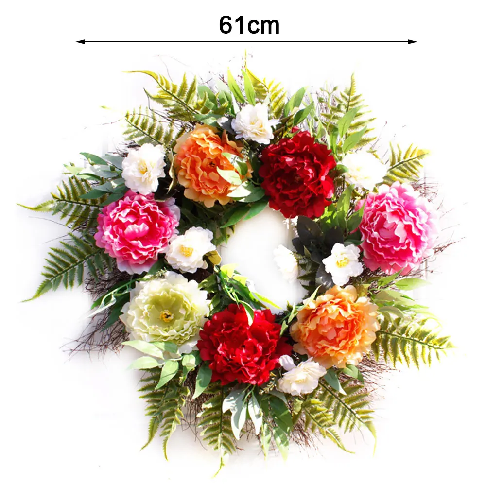 

Artificial Peony Flower Wreath Silk Spring Garland for Home Front Door Wall Hanging Window Wedding Party Decoration