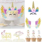 Украшение для торта в виде единорога на день рождения, Мультяшные крылья для торта в виде единорога, детский Топпер для кекса на день рождения, товары для свадьбы и вечеринки в виде единорога