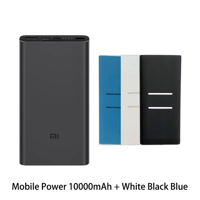 Mi Xiao mi power Bank, 10000 мА/ч, 3 внешних аккумулятора, QC3.0, зарядка, двойной USB выход, 18 Вт, быстрая зарядка, 10000 мА/ч, внешний аккумулятор для телефона - Цвет: Black add case 2bw