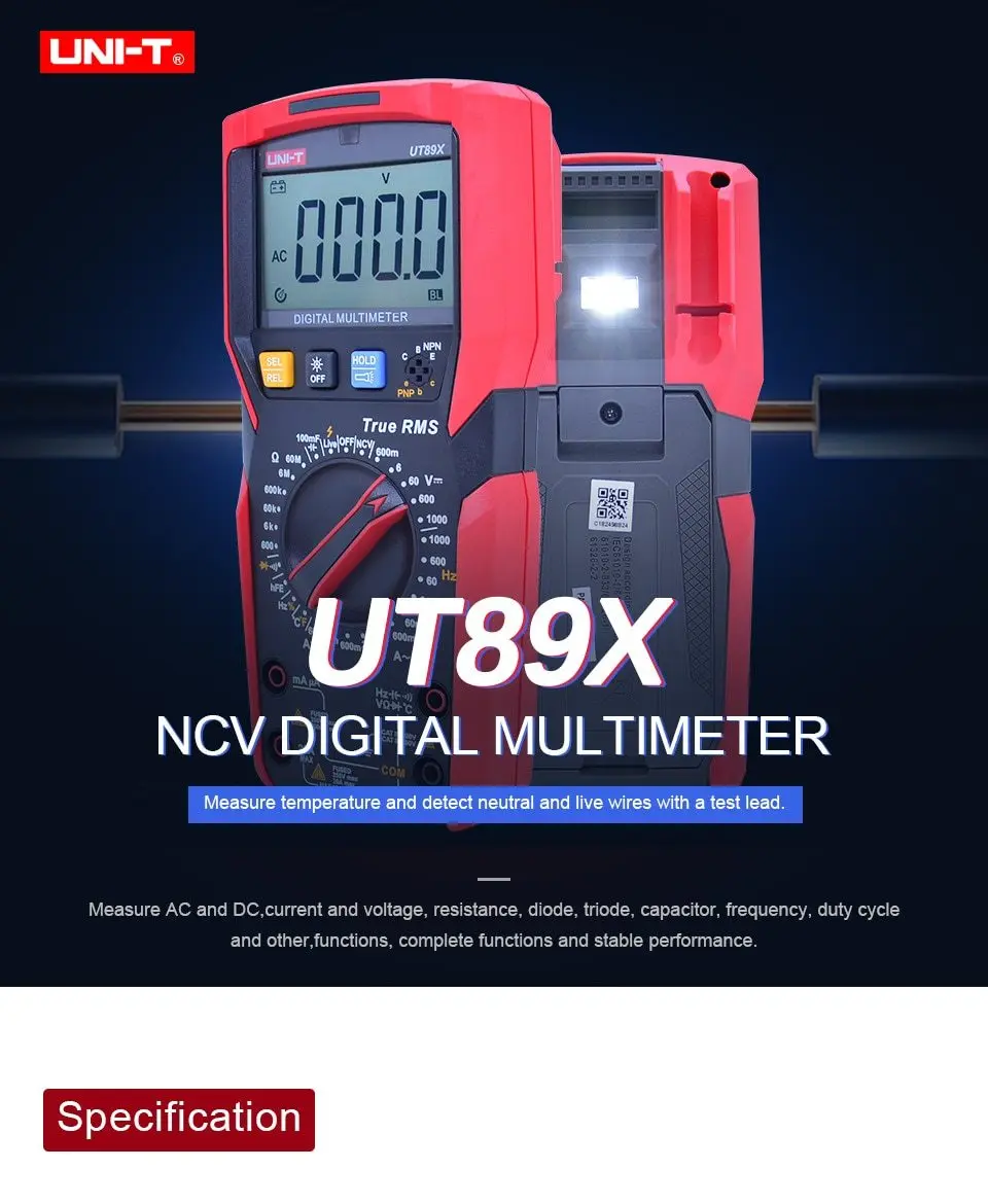 UNI-T UT89X Цифровой мультиметр; AC DC Вольт Ампер Ом метр; Емкость Сопротивление Частота Температура тестер; NCV/Live провода тест