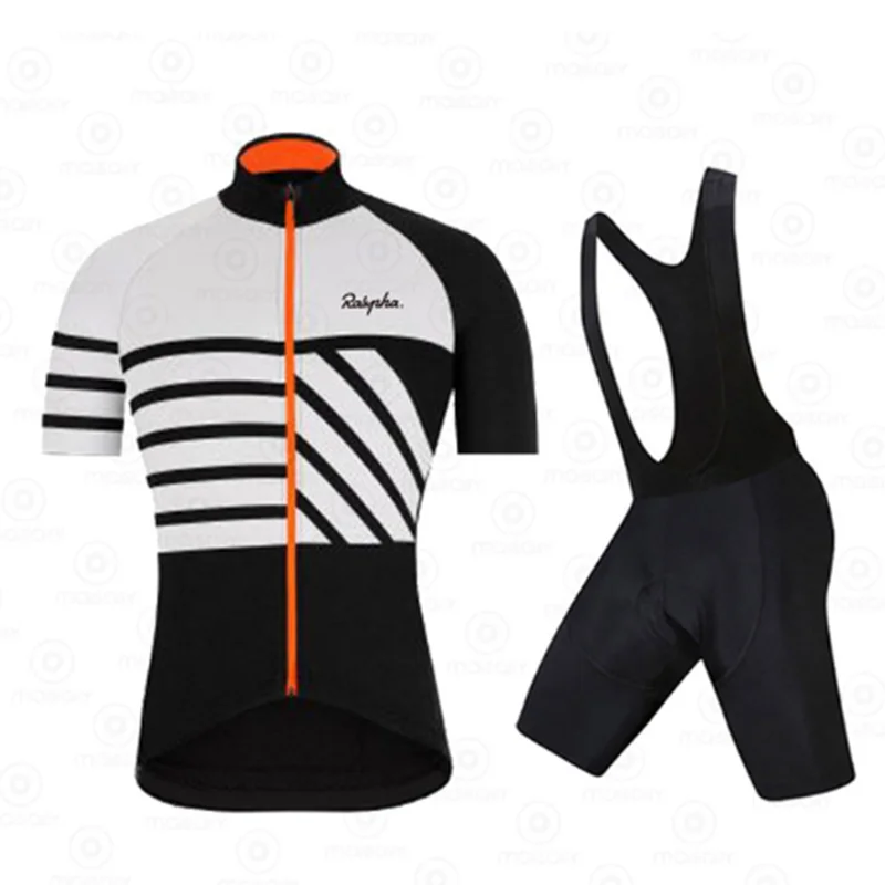

RAPHA Cycling Jersey Short Sleeve Jersey Set Men Stripes Cycling Breathable Road Bike Bib Shorts 20D Gel pad Maillot Ciclismo