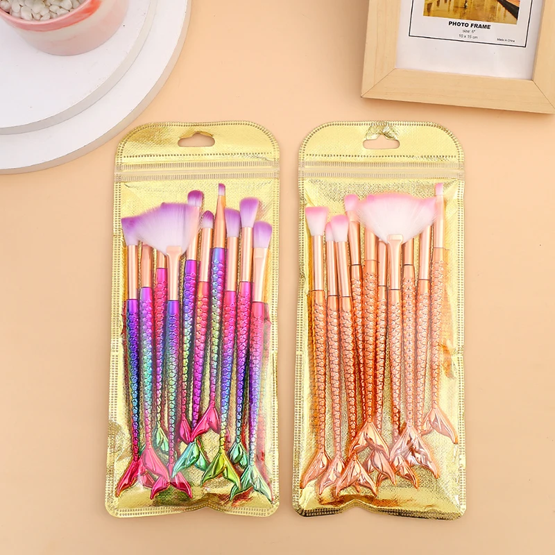 Набор кистей для макияжа русалка 10 шт. | Красота и здоровье