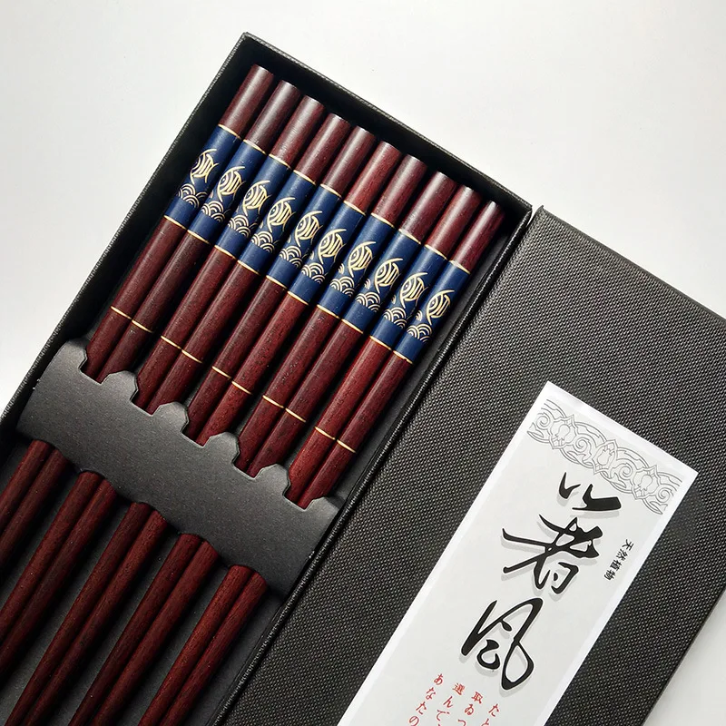 

5 Pairs Gift Box Japanese Red Sandalwood Chopsticks Wedding Gift Chopsticks Household Wooden Chopsticks Kitchen Dinnerware Set