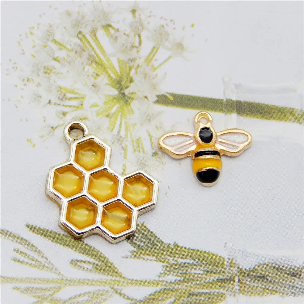 Милая эмалированная пчела 12 шт. улей подвески золотой цвет смешанный сплав